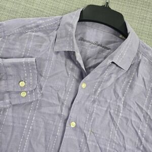 Tommy Bahama Linen Shirt Mens Large Purple Stripe Long Sleeve Button Up
